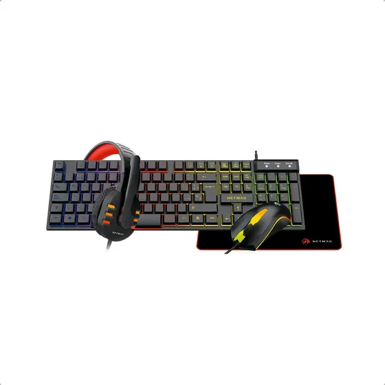 Combo Gamer Netmak 4 En 1 Teclado Mouse Auriculares Rgb Pc
