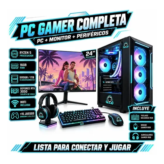 Pc Gamer Completa Ryzen 5 3500x Rtx 3050 16gb Monitor 24