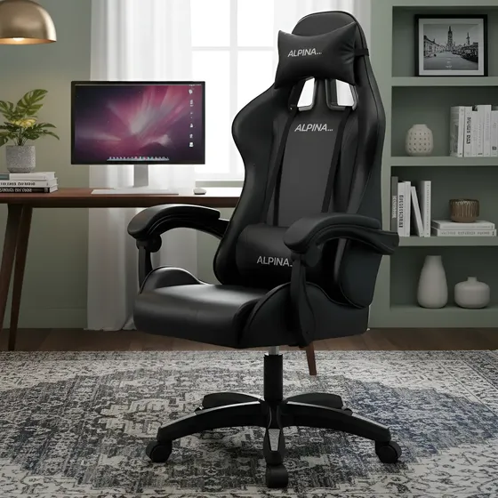 Silla Gamer Alpina Ergonómica Giratoria Reclinable ft-088 Color Negro Material del tapizado Cuero sintético