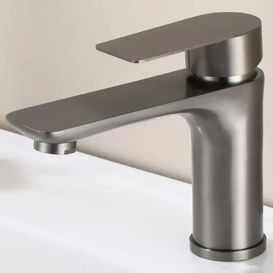 Canilla Baño Monocomando Griferia Lavatorio Vanitory Yuka Gris Satinado
