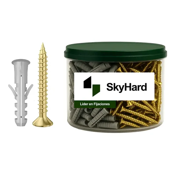 Tarugo Con Tope N°8 Para Ladrillo Común + Tornillo Fix 5x45mm | Fijaciones De Uso Domestico Y Profesional | Combo Skyhard Por 50 Unidades