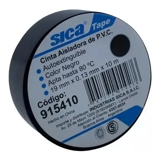 Cinta Aisladora Pvc Negra Rollo X 10 Metros Sica