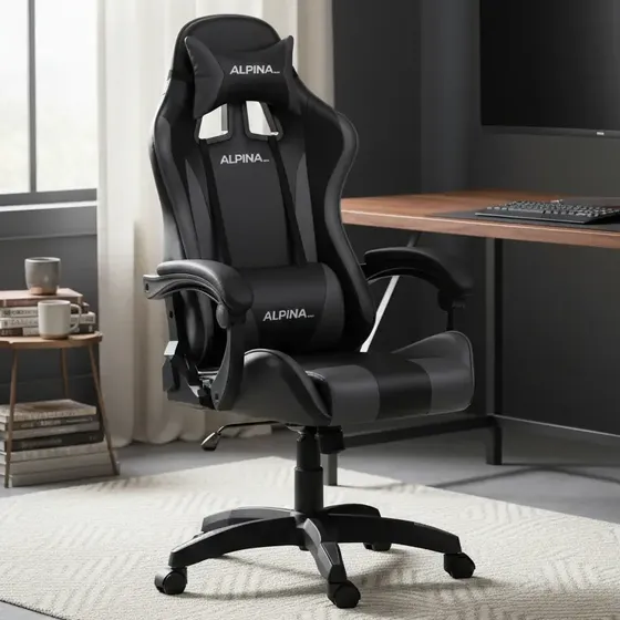 Silla Gamer Alpina Ergonómica Giratoria Reclinable ft-088 Color Negro/Gris Material del tapizado Cuero sintético