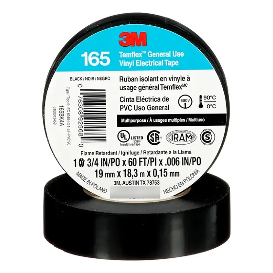3M Cinta Aisladora Temflex 165 19mm X 18 METROS Pack X10 Color Negro Liso