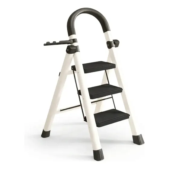Escalera Acero Plegable 3 Escalones Dyvan Tijera Interior Blanco