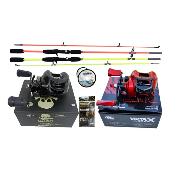 2 Combos Kits Pesca Baitcasting Reel Huevito + Caña + Nylon