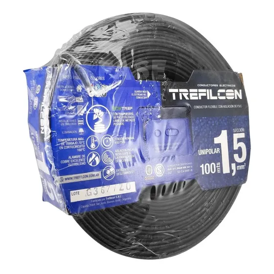 Cable Unipolar Normalizado 1.5mm Rollo X 100 Mtr Trefilcon Cubierta Negro