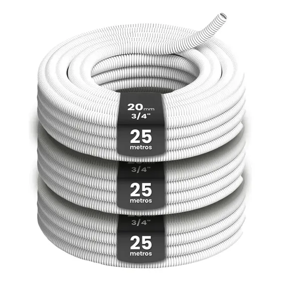 Caño Corrugado Blanco Genrod 3/4 20 mm Pack X3 Rollos X25mts