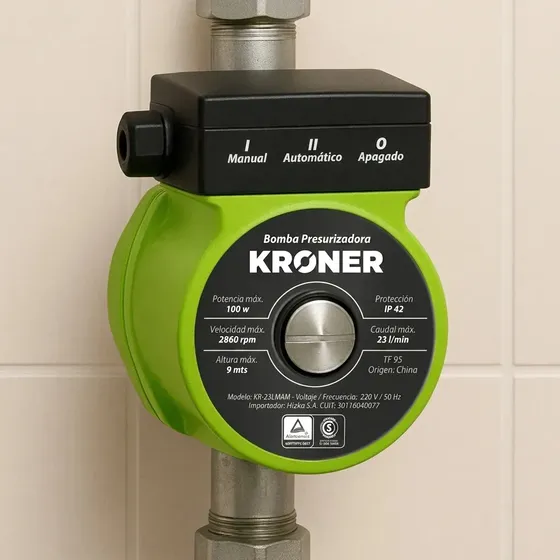 Bomba Presurizadora para 2 Baños - Elevadora 9 Mt. 23 L/m C/válvula - Kroner
