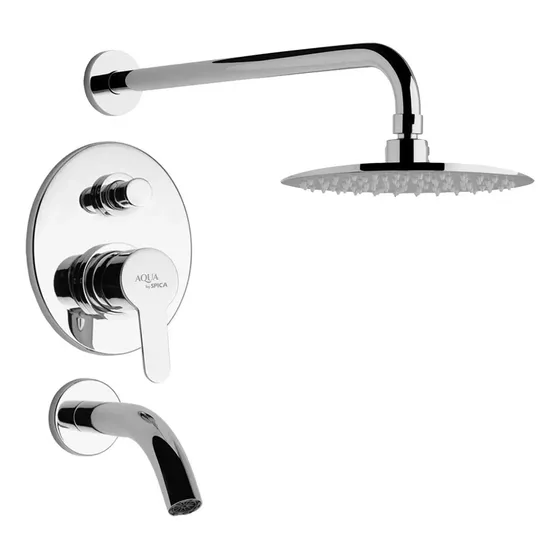 Griferia Ducha Monocomando Bañera Flor AGUA BY SPICA RGRI-020 Cromado Empotrada Color Plateado