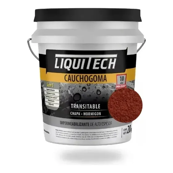 Membrana Liquitech Cauchogoma Impermeabilizante Alto Espesor 20k Rojo Teja
