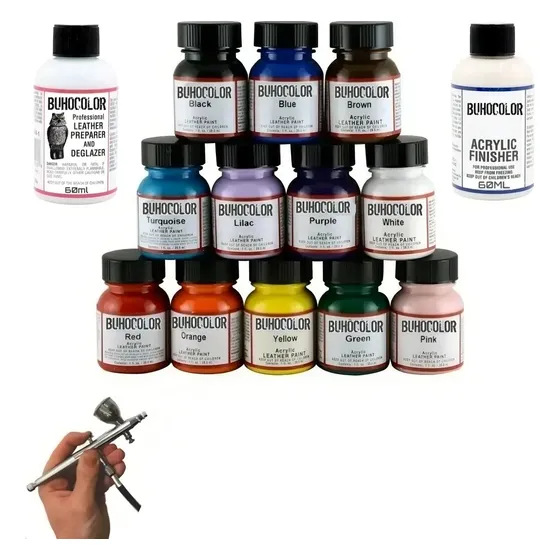 Kit Pinturas Aerografía Acrílico Buhocolor 12 Colores + Laca Satinada