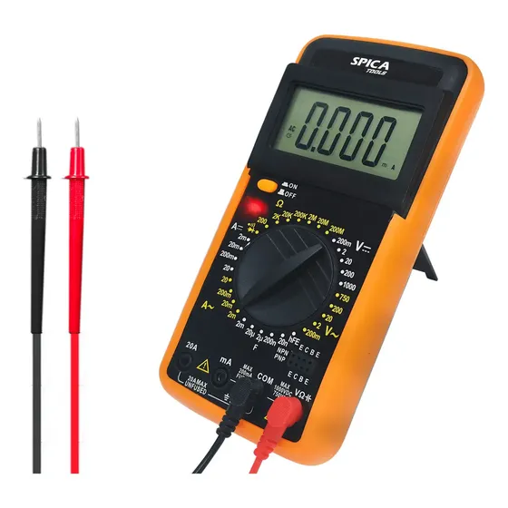 Tester Multimetro Digital Capacimetro SPICA TOOLS TESV-10 Pantalla Digital Color Amarillo y Negro