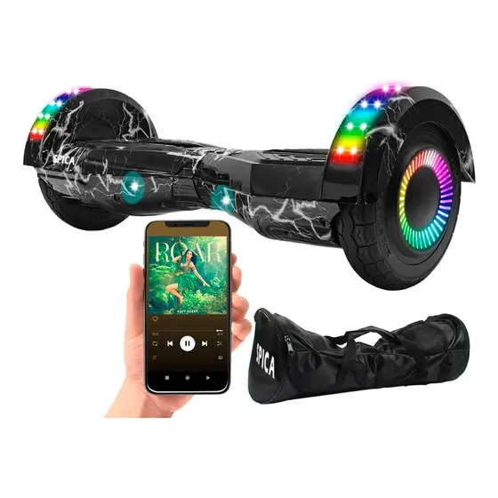 Patineta Scooter Electrica Hoverboard Spica S-90 Luz Rgb Parlante Bluetooth Color Negro