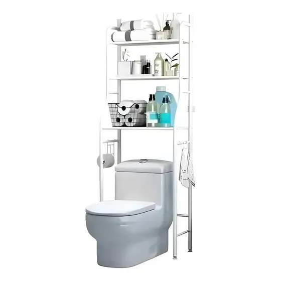 Mueble Organizador Para Baño Con 3 Estantes Metal Ideal Para Colocar Sobre Inodoro Ahorra Espacio Multiuso, Estantería De Almacenamiento Para Toallas Color Blanco Diseño 2 Levys Bazar