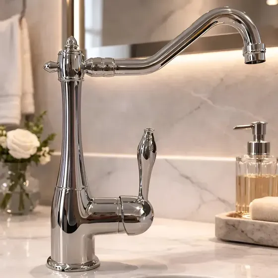 Grifería Cocina Baño Monocomando Vintage Antigua Bacha Cromo Brillante