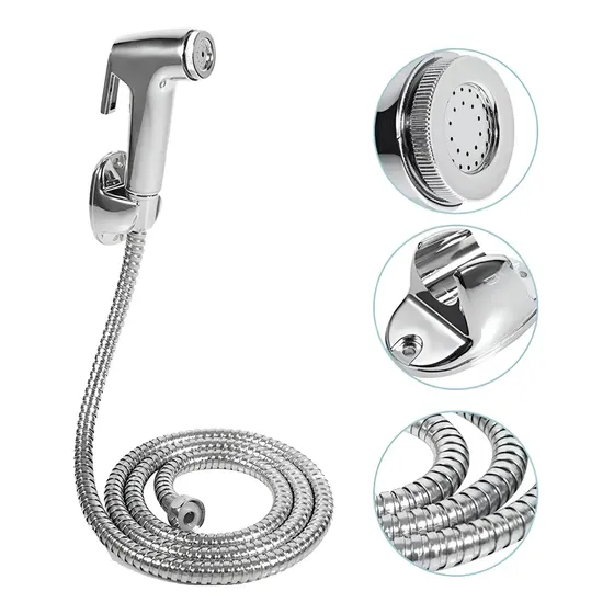 Ducha Higienica Centralfer Pistola Acabado Brillante Manguera 1.2m Plateado