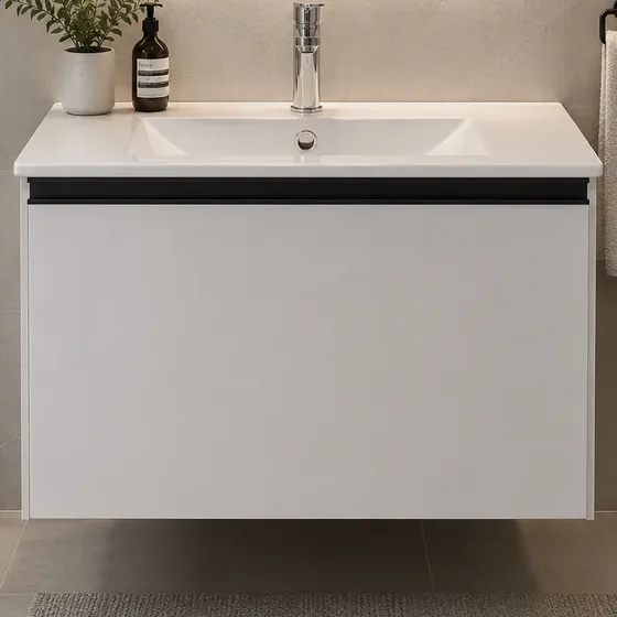 Vanitory Flotante 60 Cm De 1 Puerta Con Bacha Loza Sanitaria