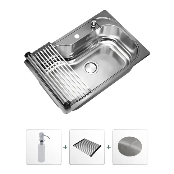 Kit Bacha De Cocina Johnson Acero Luxor Si71 + Dosificador + Cubre Cestillo + Rejilla Enrollable
