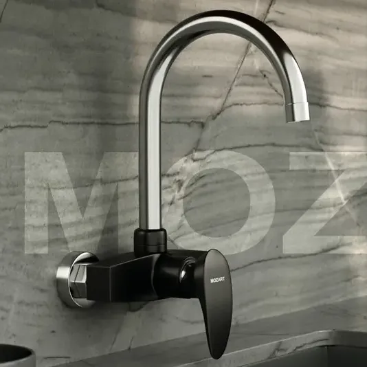 Grifería cocina canilla monocomando Mozart Doha ABS pared color negro cromado pico J 7153