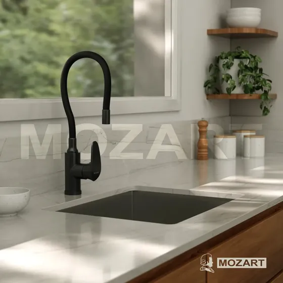 Grifería Cocina Canilla Monocomando Mozart Doha Abs Color Negro Pico Flexible 6250