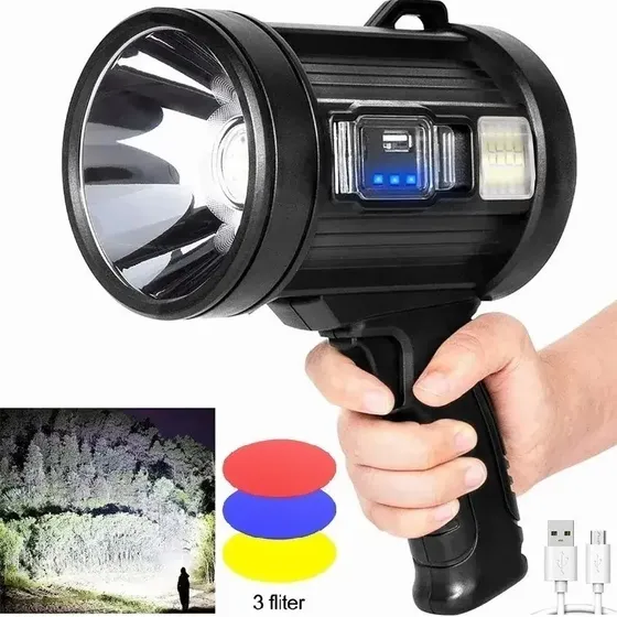 Linterna De Mano Táctica Super Potente Led Spot Light Foco 90000 Lúmenes Y Color De La Linterna Negro Color De La Luz Blanco