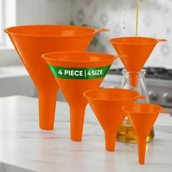 Set X4 Embudos De Plastico Multiuso Cocina Liquidos Embudo Grande para Cocina Auto y Hogar Ideal para Trasvasar Líquidos y Sólidos Apto para Aceite Combustible Agua Granos Harina Mas Resistente Fácil