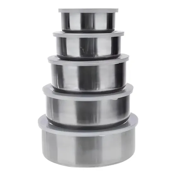 Set 5 Bowls Tapers De Acero Inoxidable Liviano Con Tapa Recipientes Cocina Alimentos Comida Levys Bazar Cocina Metalico