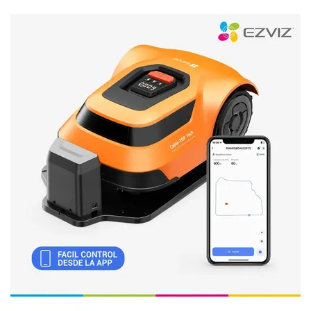 Cortadora De Césped Inteligente Robot Ezviz RM600 Smart Wifi App Naranja Mapeo Batería Recarga En Base