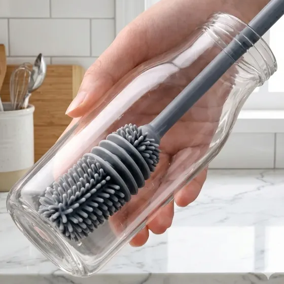 Cepillo Limpia Vasos Copas Botella Frasco Cerdas Silicona