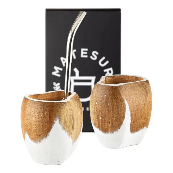 Mate Algaborro Artesanal Ranchero Matesur Marrón + Bombilla Pico Loro