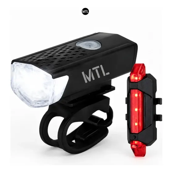 Kit Luces LED Bicicleta Recargables Delantera y Trasera MTL, Luz Blanca y Roja Alta Potencia, Impermeables para Noche, Seguridad y Ciclismo Urbano y Ruta