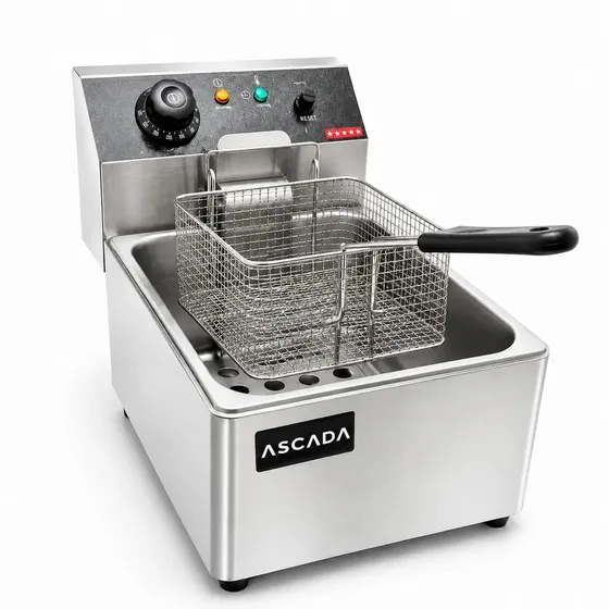 Freidora Industrial 1 Canasto Ascada Acero Inoxidable Comercial 6L Color Plateado