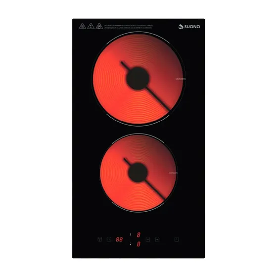 Anafe Vitrocerámico Eléctrico Empotrable Suono 2 Hornallas Panel Táctil 9 niveles de potencia Control de Temperatura Fácil Limpieza
