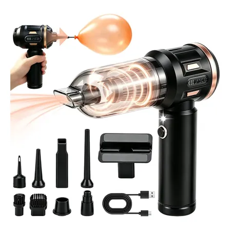 Aspiradora Portátil Inalámbrica Para Automóvil 17000pa 4 En 1 Con Pantalla Led Negro