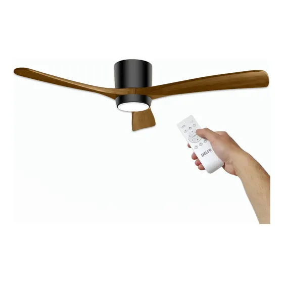 Ventilador De Techo Madera Con Luz Delhi 6 Velocidades Cantidad de aspas 3 Estructura Negro Aspas Marron Diámetro 1.321 m Frecuencia 50Hz