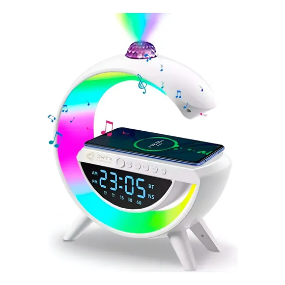 Parlante Luz Led Cargador Inalambrico Celular Reloj Radio Fm