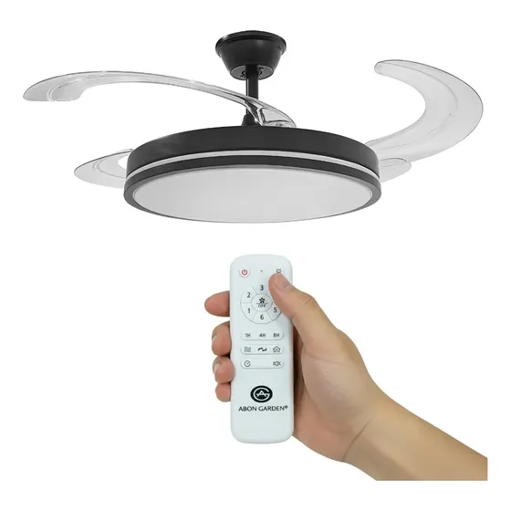 Ventilador de Techo Retractil Abon Garden 4 Aspas Super Potente 65w con Luz LED 18w AGZ42300 Negro