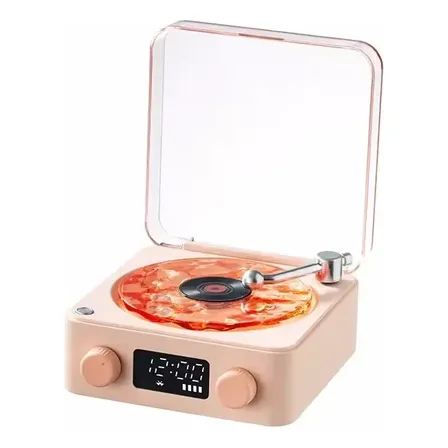 Parlante Bluetooth Portátil Estilo Tocadiscos Retro Con Ruido Blanco Tarjeta Tf Aux Luz Rgb Rosa
