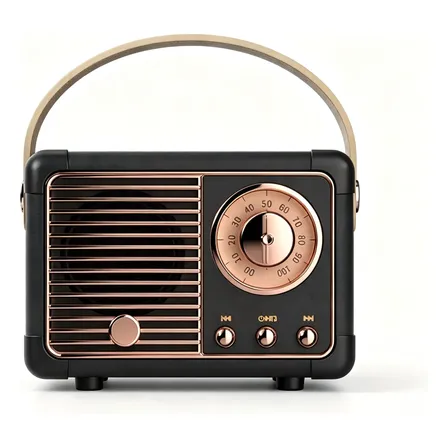 Parlante Bluetooth Portátil Retro Mini Con Manija Diseño Vintage Negro