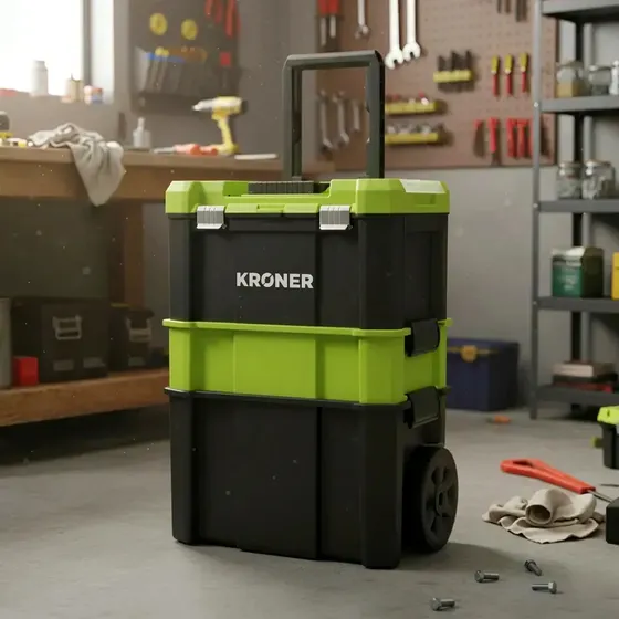 Carro Porta Herramientas Caja 3 Cuerpos Profesional Kroner Color Verde lima