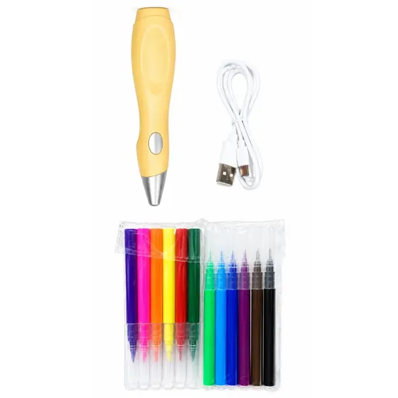 Kit De Aerografo Creativo Amarillo Con Marcadores Infantil Recargable Con 12 Marcadores Advenco