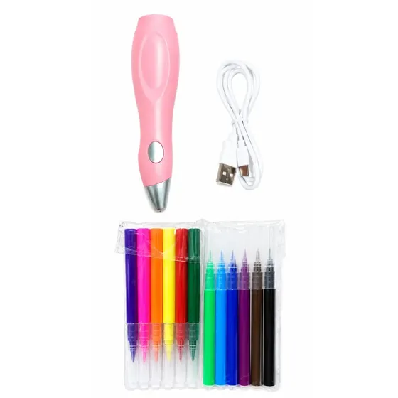 Kit De Aerografo Creativo Rosa Con Marcadores Infantil Recargable Con 12 Marcadores Advenco
