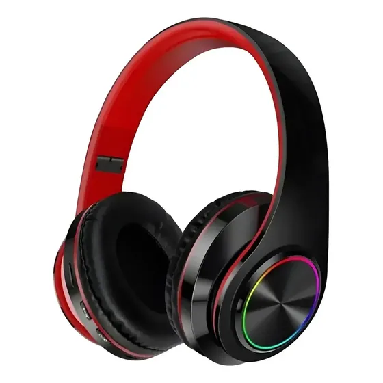 Auriculares Inalámbricos Bluetooth B39 Rgb Con Sd Y Radio Color Negro Con Rojo