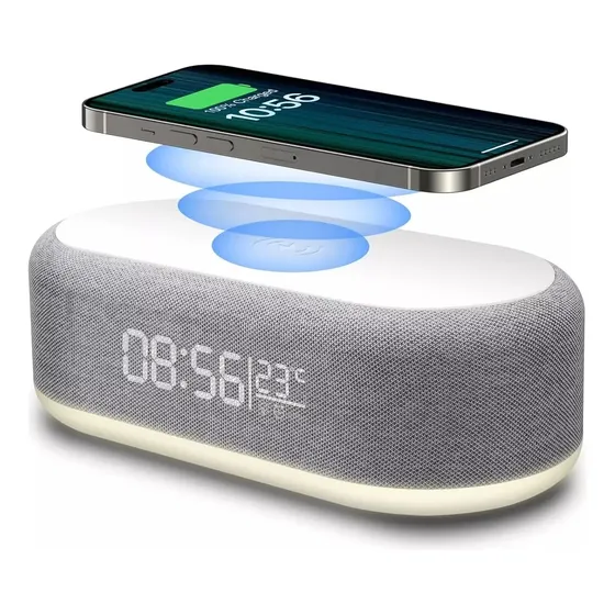 Parlante Bluetooth Mesa Luz Cargador Wireless 15w Reloj