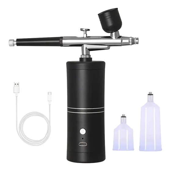 Airbrush Kit Aerógrafo Con Compresor Recargable Inalámbrico Negro