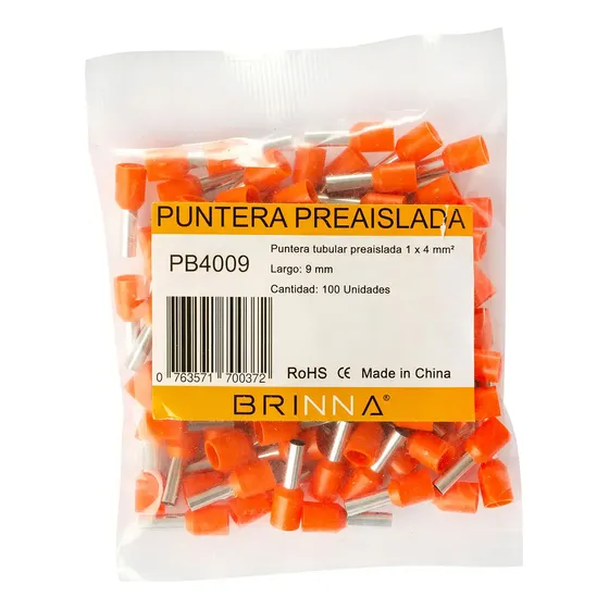 Puntera Tubular Terminal Tiff 4mm Brinna X100 PB4009