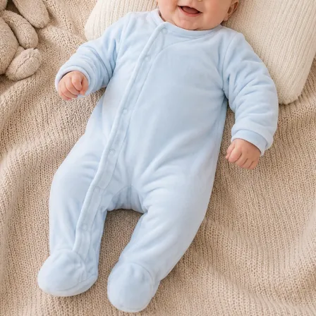 Enterito De Plush Osito Pijama Bebe Manga Larga Celeste Nene Suave, Comodo, Abrigo Liviano, Pies Cubiertos. Tu Mejor Aliado Para Esta Temporada Otoño Invierno Liso 3-6m