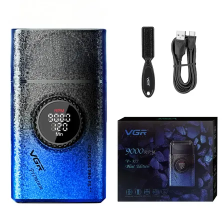Afeitadora Eléctrica Shaver Vgr V-377 Titanio 9000 Rpm Usb Azul