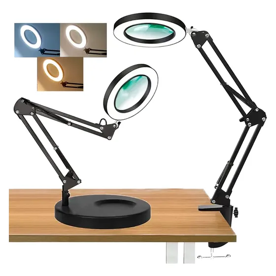 Lampara De Escritorio Con Lupa 10x Luz Led Regulable 2en1